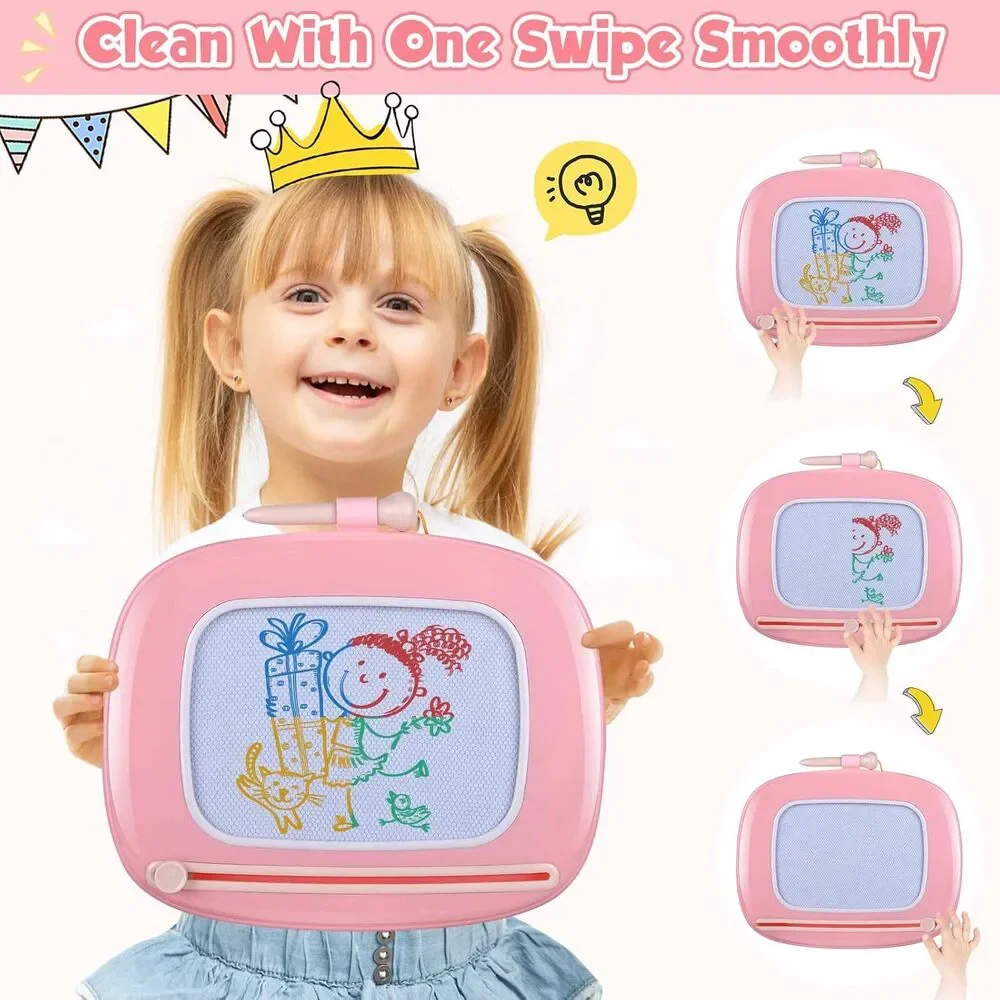 Toddler Magnetic Drawing Board Table Pink 3in1 Doodle Pad Toy Gift Girl